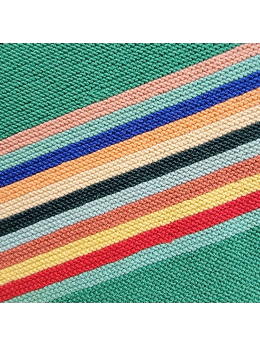 Vintage Mexican Woven Serape Blanket Multicolor Striped With Black Crochet Trim
